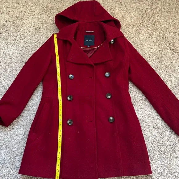 Nautica Women's Vibrant Red Hooded Pea Coat - Picture 4 of 11